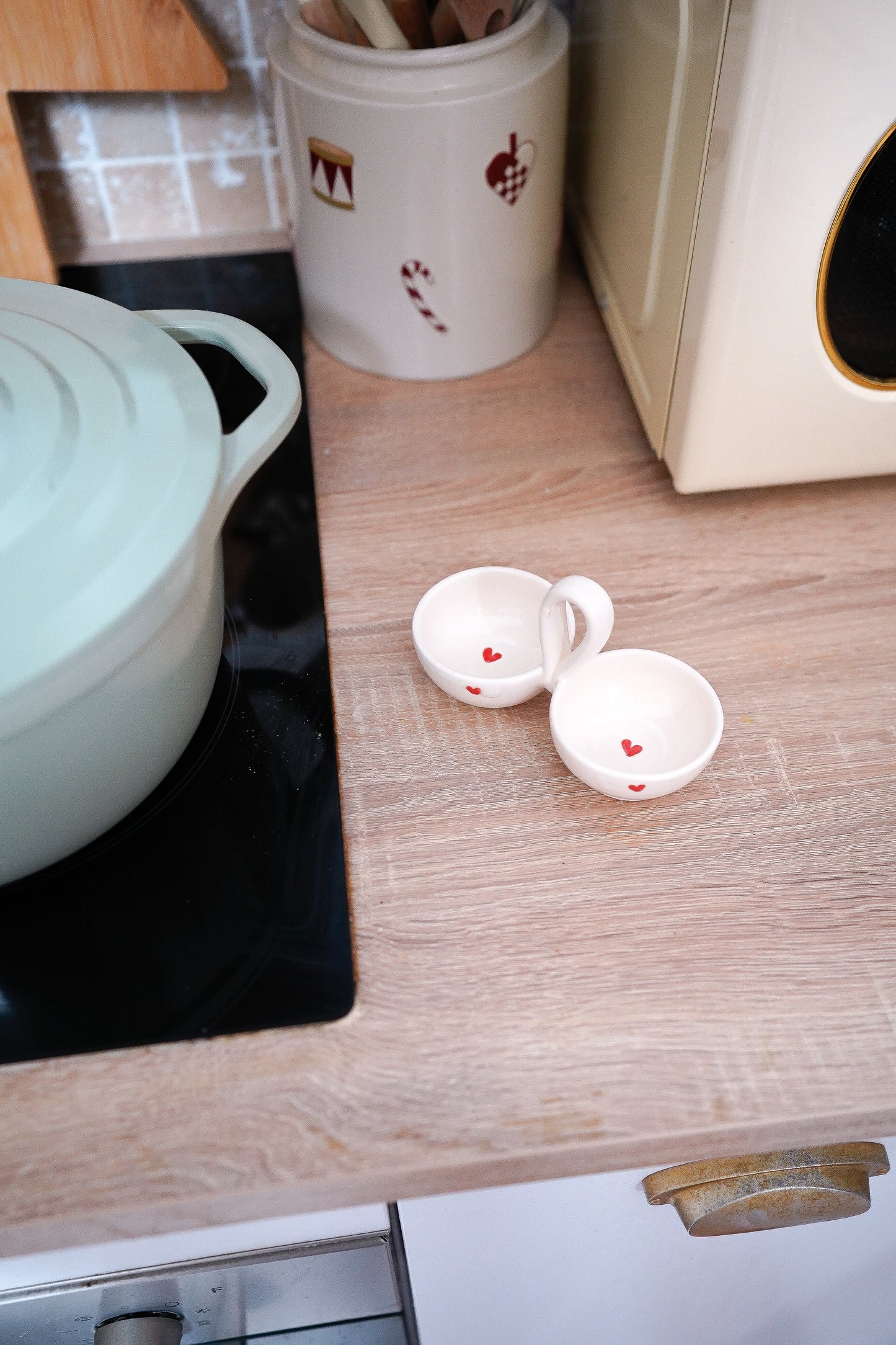 Double pots à épices coeurs rouges Noël