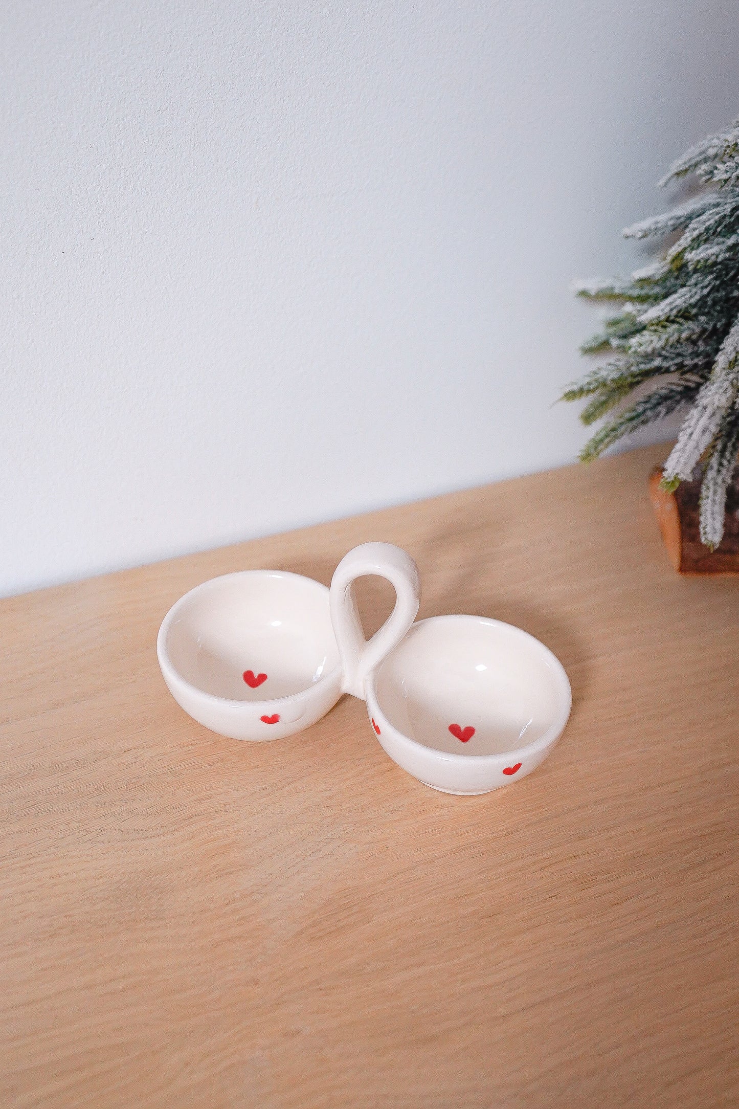 Double pots à épices coeurs rouges Noël