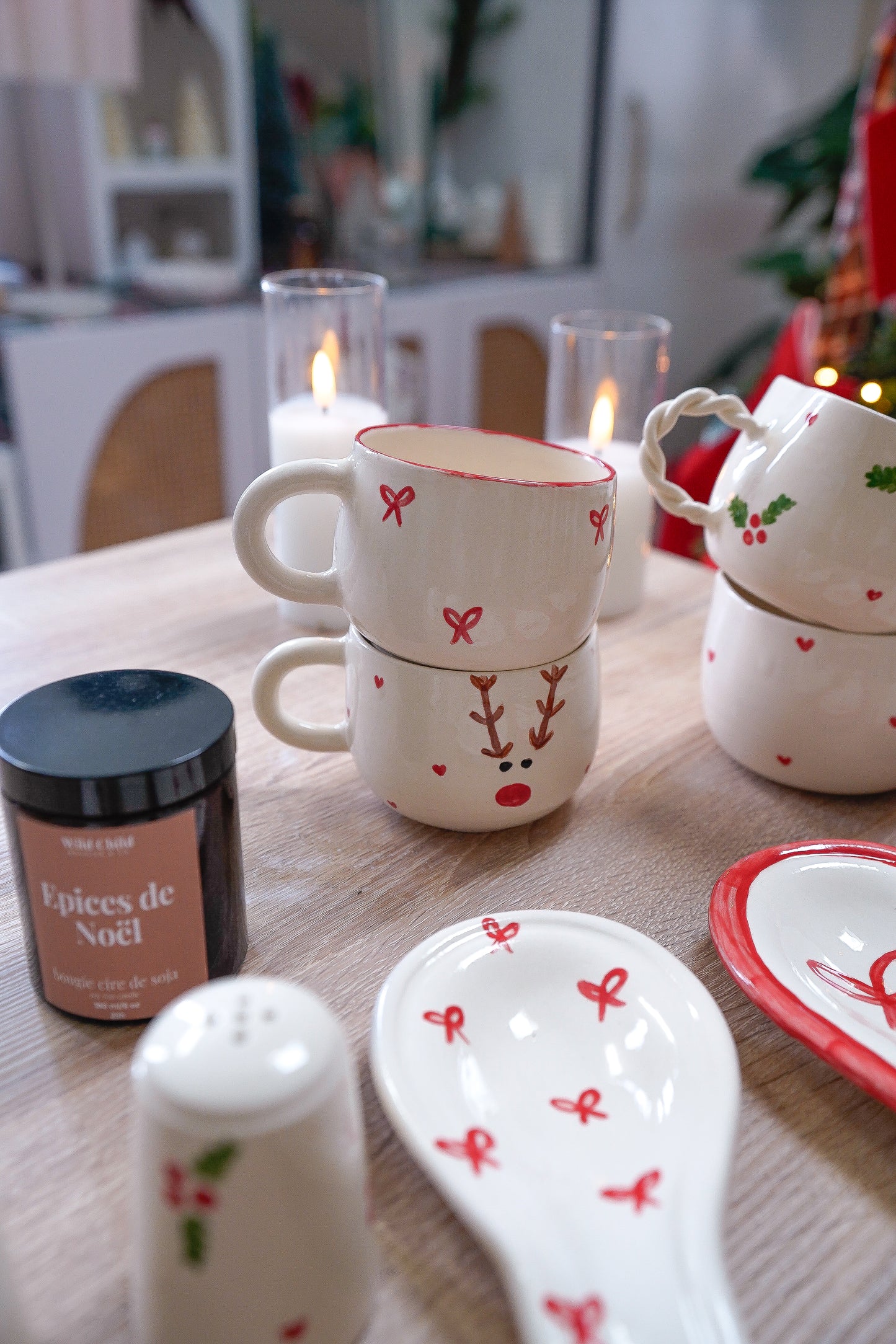 Repose-cuillère Noël nœuds rouges