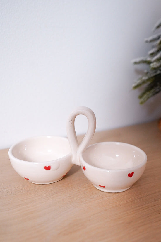 Double pots à épices coeurs rouges Noël