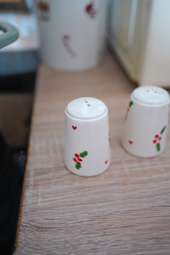 Salière et poivrière de Noël Houx
