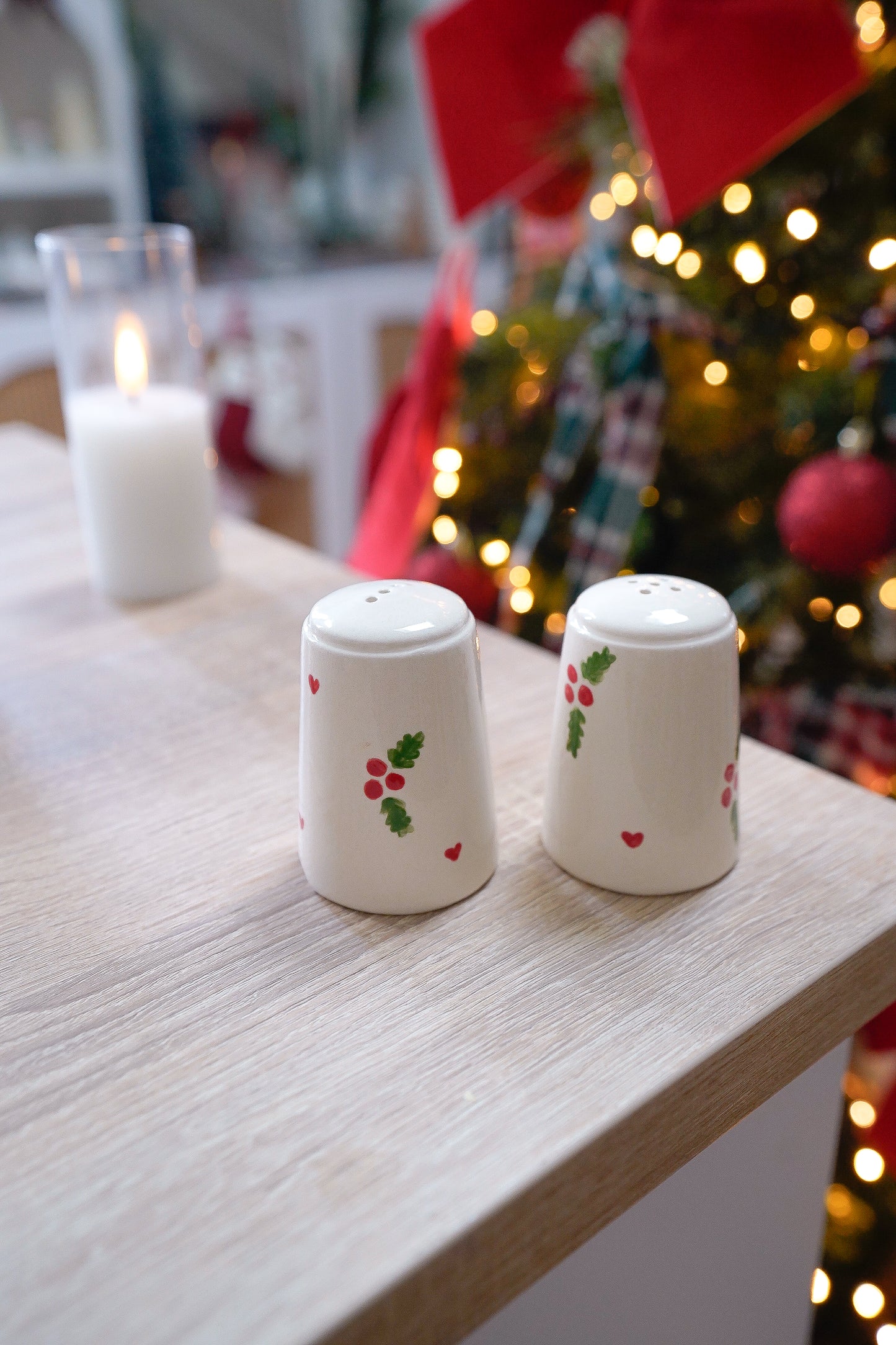 Salière et poivrière de Noël Houx